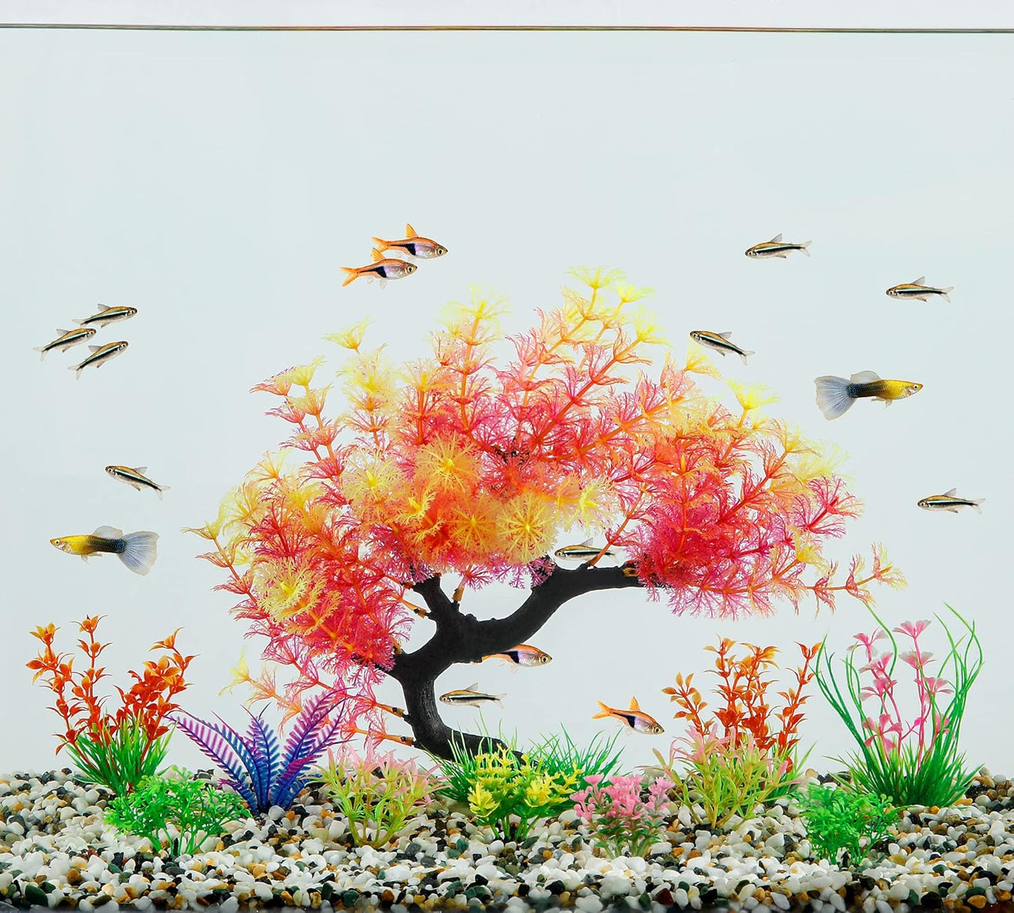 Fish Tank Decorations, 15 Pack Artificial Aquarium Plants Tree Set for Fish Tank Decor (Bule Set)