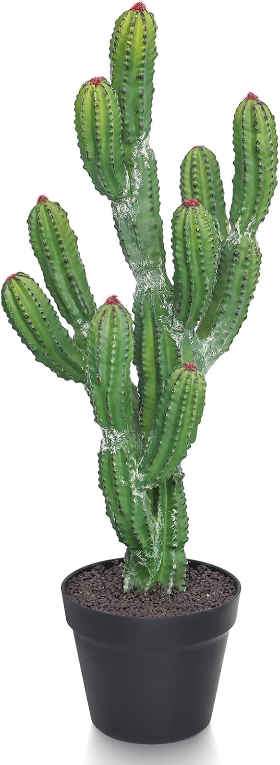 30inch Fake Cactus with Red Flowers, Faux Desert Cacti Fake Cactus Plant, Lagre Artificial Succulents Plants for Indoor and Outdoor Home Office Decor