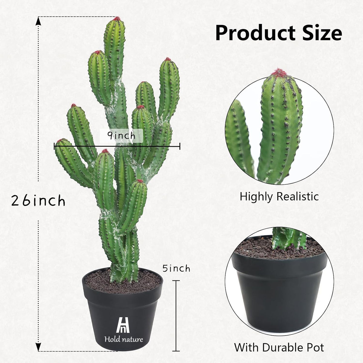 30inch Fake Cactus with Red Flowers, Faux Desert Cacti Fake Cactus Plant, Lagre Artificial Succulents Plants for Indoor and Outdoor Home Office Decor