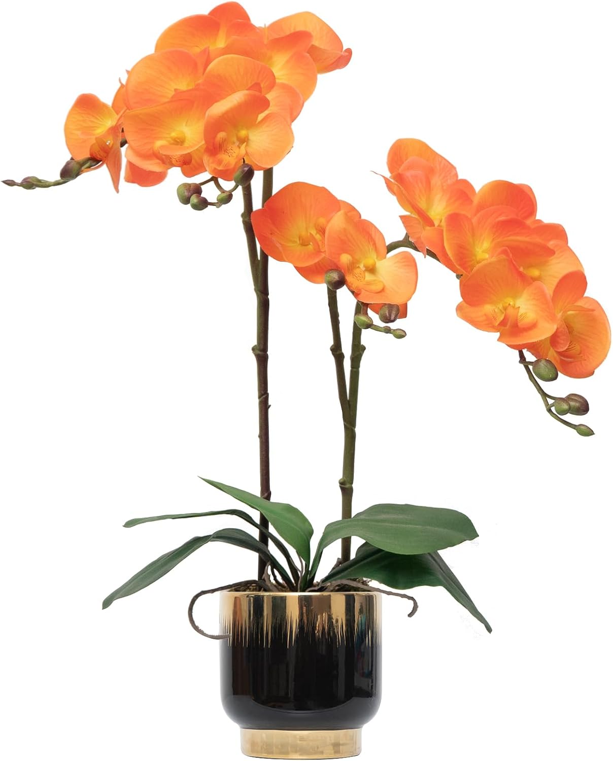 Orchids Artificial Flowers Real Touch Fake Flowers in Ceramic Pot 20" White Faux Orchid Plant Lifelike Silk Phalaenopsis for Centerpiece Hotel Home Indoor Decor