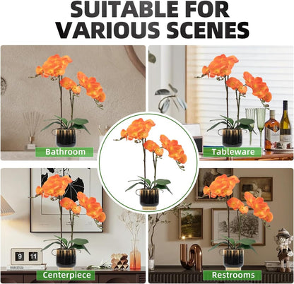 Orchids Artificial Flowers Real Touch Fake Flowers in Ceramic Pot 20" White Faux Orchid Plant Lifelike Silk Phalaenopsis for Centerpiece Hotel Home Indoor Decor