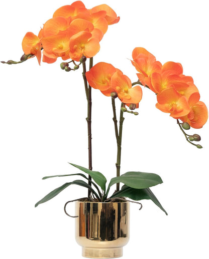 Orchids Artificial Flowers Real Touch Fake Flowers in Ceramic Pot 20" White Faux Orchid Plant Lifelike Silk Phalaenopsis for Centerpiece Hotel Home Indoor Decor