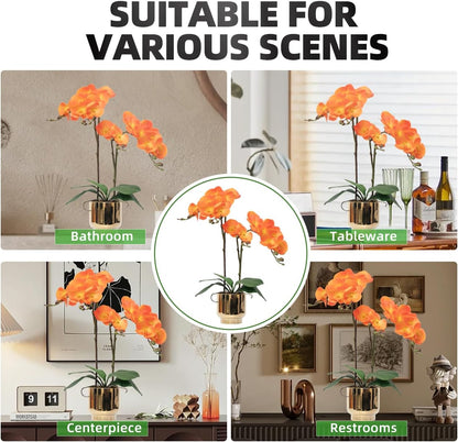 Orchids Artificial Flowers Real Touch Fake Flowers in Ceramic Pot 20" White Faux Orchid Plant Lifelike Silk Phalaenopsis for Centerpiece Hotel Home Indoor Decor