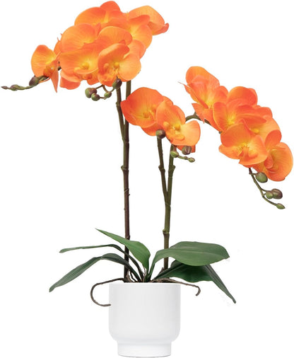 Orchids Artificial Flowers Real Touch Fake Flowers in Ceramic Pot 20" White Faux Orchid Plant Lifelike Silk Phalaenopsis for Centerpiece Hotel Home Indoor Decor