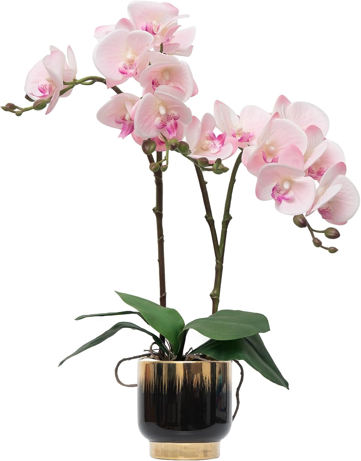 Orchids Artificial Flowers Real Touch Fake Flowers in Ceramic Pot 20" White Faux Orchid Plant Lifelike Silk Phalaenopsis for Centerpiece Hotel Home Indoor Decor