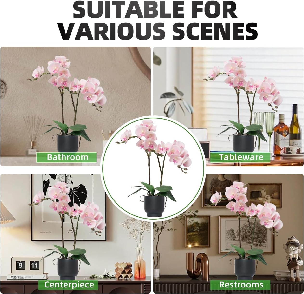 Orchids Artificial Flowers Real Touch Fake Flowers in Ceramic Pot 20" White Faux Orchid Plant Lifelike Silk Phalaenopsis for Centerpiece Hotel Home Indoor Decor