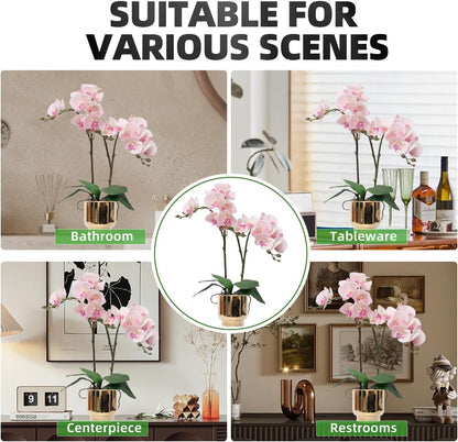 Orchids Artificial Flowers Real Touch Fake Flowers in Ceramic Pot 20" White Faux Orchid Plant Lifelike Silk Phalaenopsis for Centerpiece Hotel Home Indoor Decor