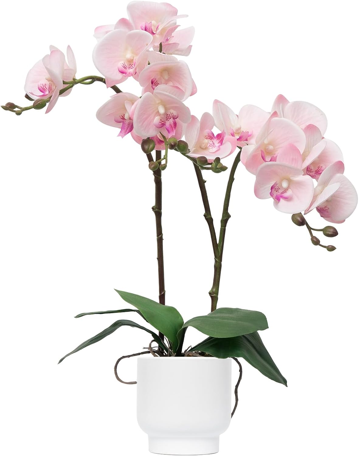 Orchids Artificial Flowers Real Touch Fake Flowers in Ceramic Pot 20" White Faux Orchid Plant Lifelike Silk Phalaenopsis for Centerpiece Hotel Home Indoor Decor