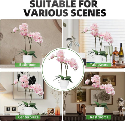 Orchids Artificial Flowers Real Touch Fake Flowers in Ceramic Pot 20" White Faux Orchid Plant Lifelike Silk Phalaenopsis for Centerpiece Hotel Home Indoor Decor