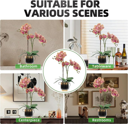Orchids Artificial Flowers Real Touch Fake Flowers in Ceramic Pot 20" White Faux Orchid Plant Lifelike Silk Phalaenopsis for Centerpiece Hotel Home Indoor Decor