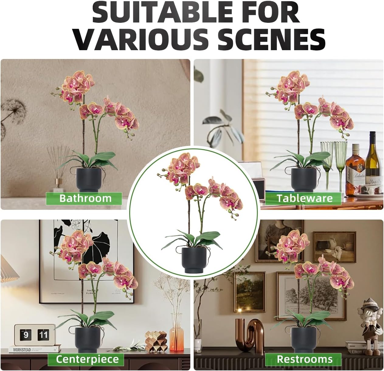 Orchids Artificial Flowers Real Touch Fake Flowers in Ceramic Pot 20" White Faux Orchid Plant Lifelike Silk Phalaenopsis for Centerpiece Hotel Home Indoor Decor