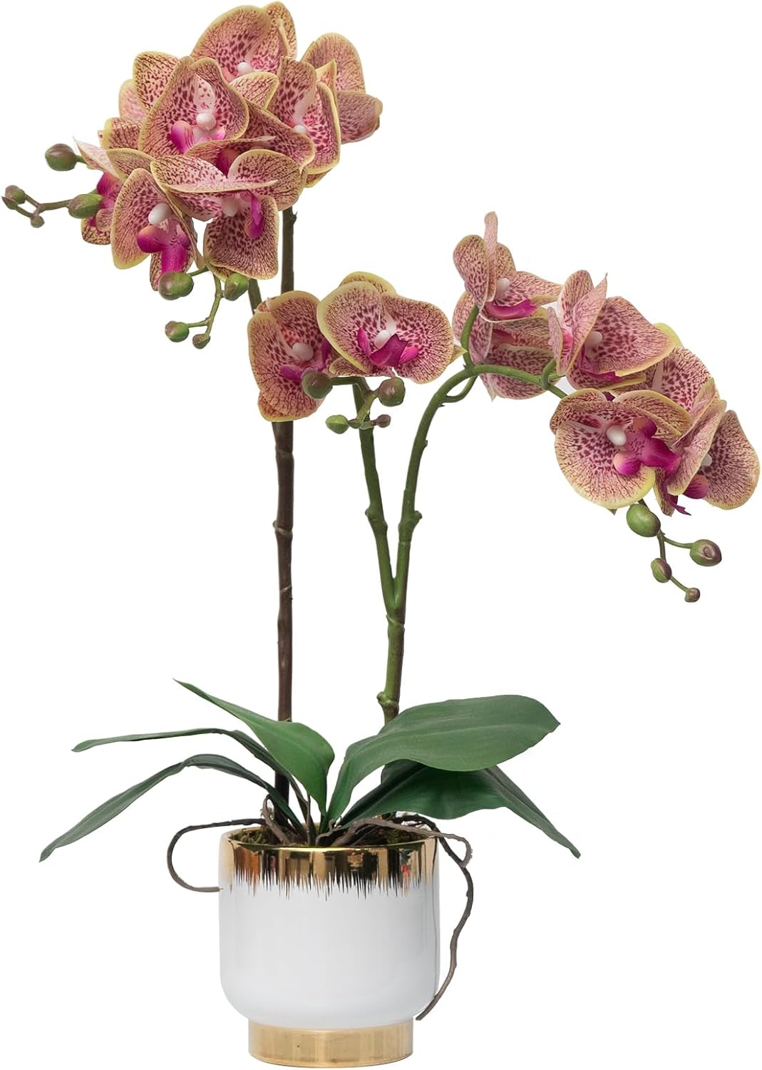 Orchids Artificial Flowers Real Touch Fake Flowers in Ceramic Pot 20" White Faux Orchid Plant Lifelike Silk Phalaenopsis for Centerpiece Hotel Home Indoor Decor