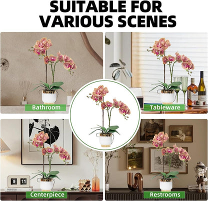 Orchids Artificial Flowers Real Touch Fake Flowers in Ceramic Pot 20" White Faux Orchid Plant Lifelike Silk Phalaenopsis for Centerpiece Hotel Home Indoor Decor