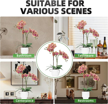 Orchids Artificial Flowers Real Touch Fake Flowers in Ceramic Pot 20" White Faux Orchid Plant Lifelike Silk Phalaenopsis for Centerpiece Hotel Home Indoor Decor