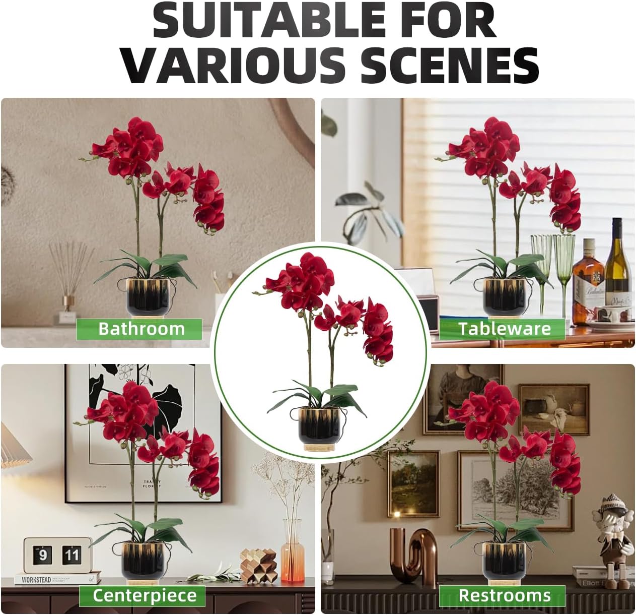 Orchids Artificial Flowers Real Touch Fake Flowers in Ceramic Pot 20" White Faux Orchid Plant Lifelike Silk Phalaenopsis for Centerpiece Hotel Home Indoor Decor