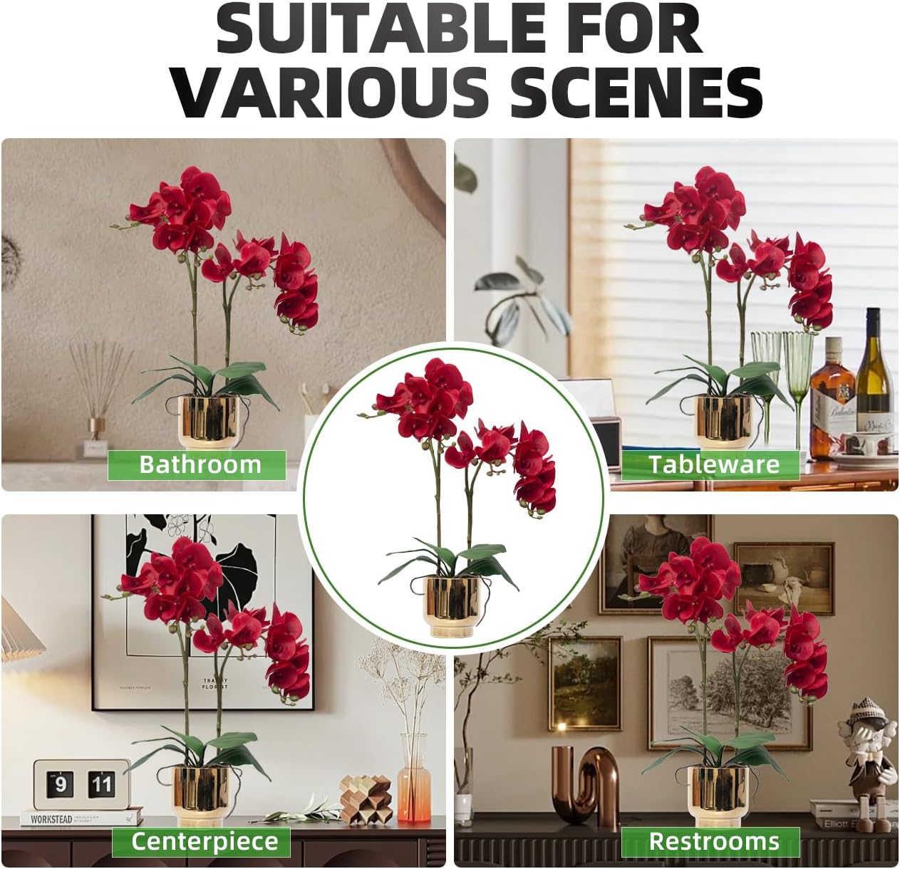 Orchids Artificial Flowers Real Touch Fake Flowers in Ceramic Pot 20" White Faux Orchid Plant Lifelike Silk Phalaenopsis for Centerpiece Hotel Home Indoor Decor