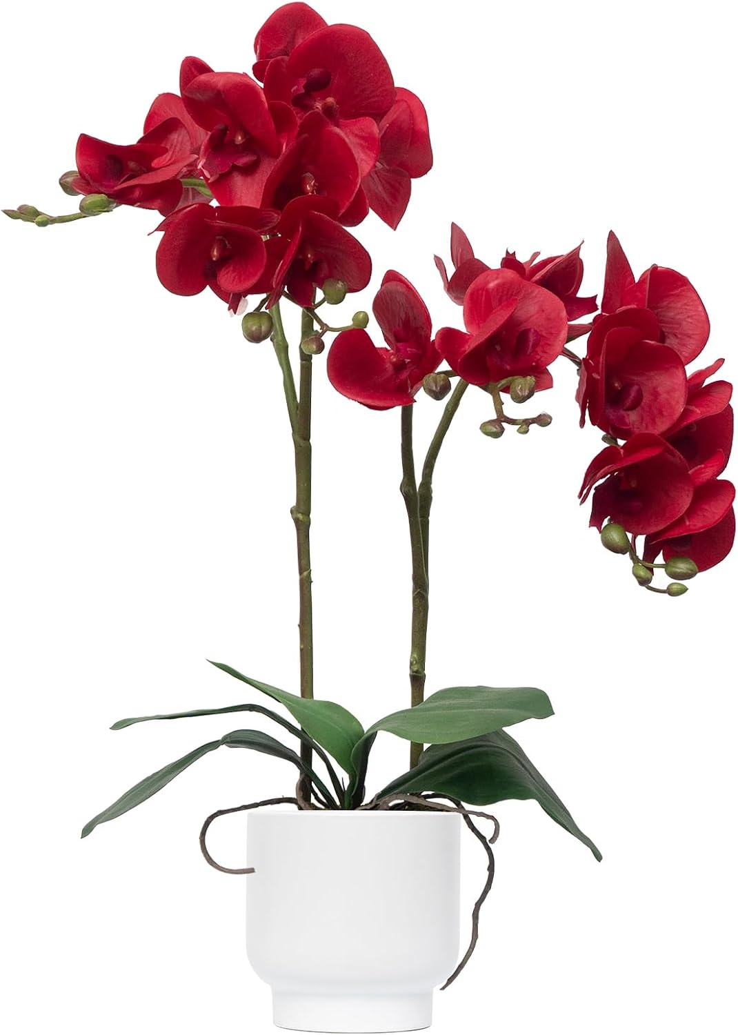 Orchids Artificial Flowers Real Touch Fake Flowers in Ceramic Pot 20" White Faux Orchid Plant Lifelike Silk Phalaenopsis for Centerpiece Hotel Home Indoor Decor