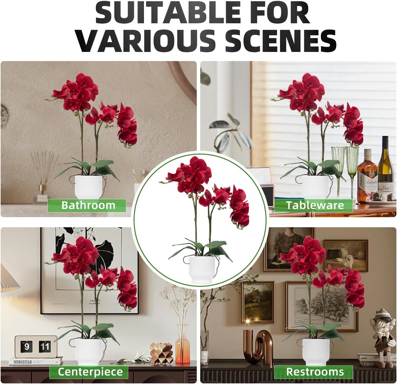 Orchids Artificial Flowers Real Touch Fake Flowers in Ceramic Pot 20" White Faux Orchid Plant Lifelike Silk Phalaenopsis for Centerpiece Hotel Home Indoor Decor