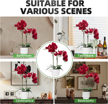 Orchids Artificial Flowers Real Touch Fake Flowers in Ceramic Pot 20" White Faux Orchid Plant Lifelike Silk Phalaenopsis for Centerpiece Hotel Home Indoor Decor