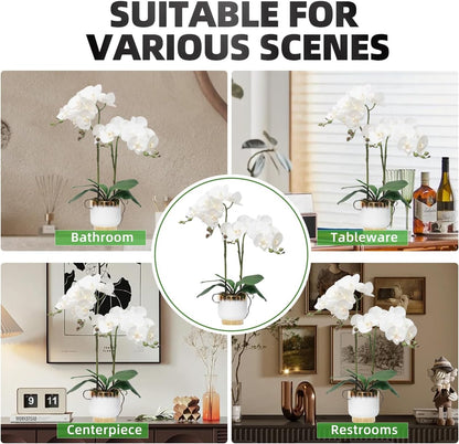 Orchids Artificial Flowers Real Touch Fake Flowers in Ceramic Pot 20" White Faux Orchid Plant Lifelike Silk Phalaenopsis for Centerpiece Hotel Home Indoor Decor