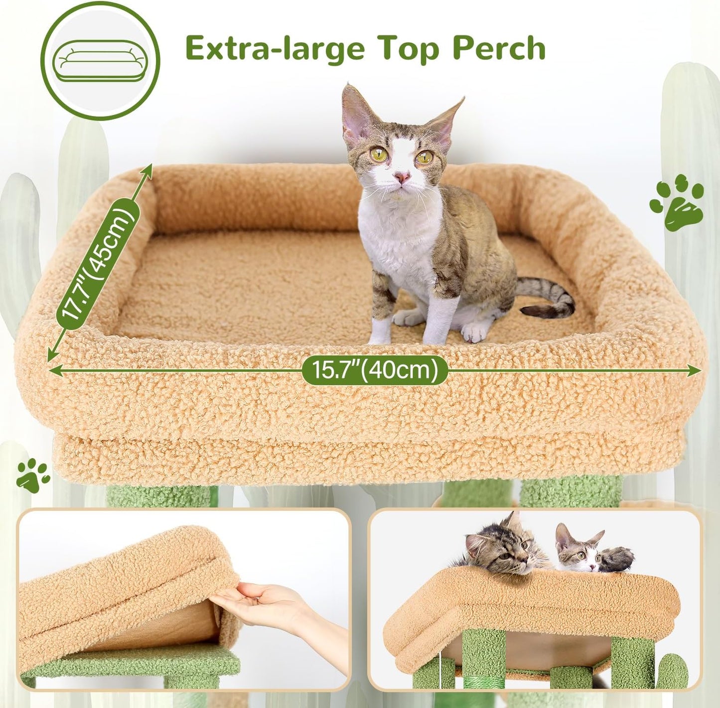 Cactus Cat Tower for Indoor Cats, Heavy Duty Cat Trees for Large Cats Adult Big Cats Maine Coon Cat Tree Tower with Scratching Post, Extra Large Top Perch, Cat Condos, F61, Green, 61inch