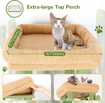 Cactus Cat Tower for Indoor Cats, Heavy Duty Cat Trees for Large Cats Adult Big Cats Maine Coon Cat Tree Tower with Scratching Post, Extra Large Top Perch, Cat Condos, F61, Green, 61inch