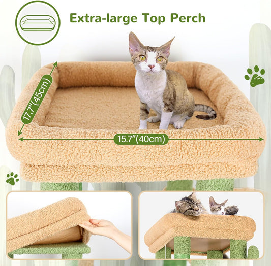 Cactus Cat Tower for Indoor Cats, Heavy Duty Cat Trees for Large Cats Adult Big Cats Maine Coon Cat Tree Tower with Scratching Post, Extra Large Top Perch, Cat Condos, F61, Green, 61inch