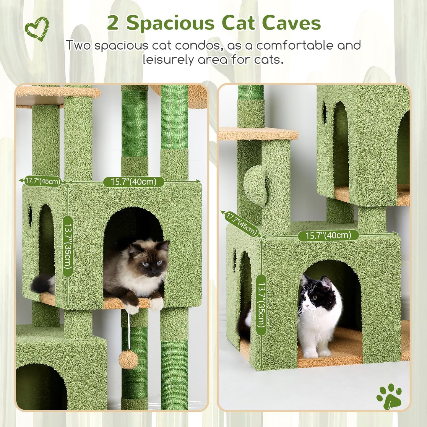 Cactus Cat Tower for Indoor Cats, Heavy Duty Cat Trees for Large Cats Adult Big Cats Maine Coon Cat Tree Tower with Scratching Post, Extra Large Top Perch, Cat Condos, F61, Green, 61inch