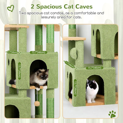Cactus Cat Tower for Indoor Cats, Heavy Duty Cat Trees for Large Cats Adult Big Cats Maine Coon Cat Tree Tower with Scratching Post, Extra Large Top Perch, Cat Condos, F61, Green, 61inch