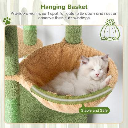 Cactus Cat Tower for Indoor Cats, Heavy Duty Cat Trees for Large Cats Adult Big Cats Maine Coon Cat Tree Tower with Scratching Post, Extra Large Top Perch, Cat Condos, F61, Green, 61inch