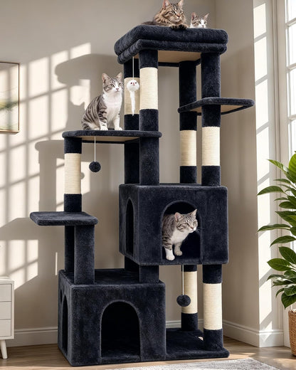 Cactus Cat Tower for Indoor Cats, Heavy Duty Cat Trees for Large Cats Adult Big Cats Maine Coon Cat Tree Tower with Scratching Post, Extra Large Top Perch, Cat Condos, F61, Green, 61inch