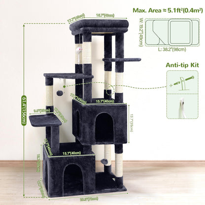 Cactus Cat Tower for Indoor Cats, Heavy Duty Cat Trees for Large Cats Adult Big Cats Maine Coon Cat Tree Tower with Scratching Post, Extra Large Top Perch, Cat Condos, F61, Green, 61inch