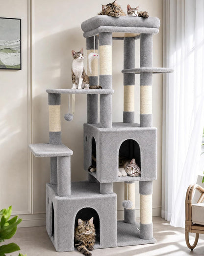 Cactus Cat Tower for Indoor Cats, Heavy Duty Cat Trees for Large Cats Adult Big Cats Maine Coon Cat Tree Tower with Scratching Post, Extra Large Top Perch, Cat Condos, F61, Green, 61inch