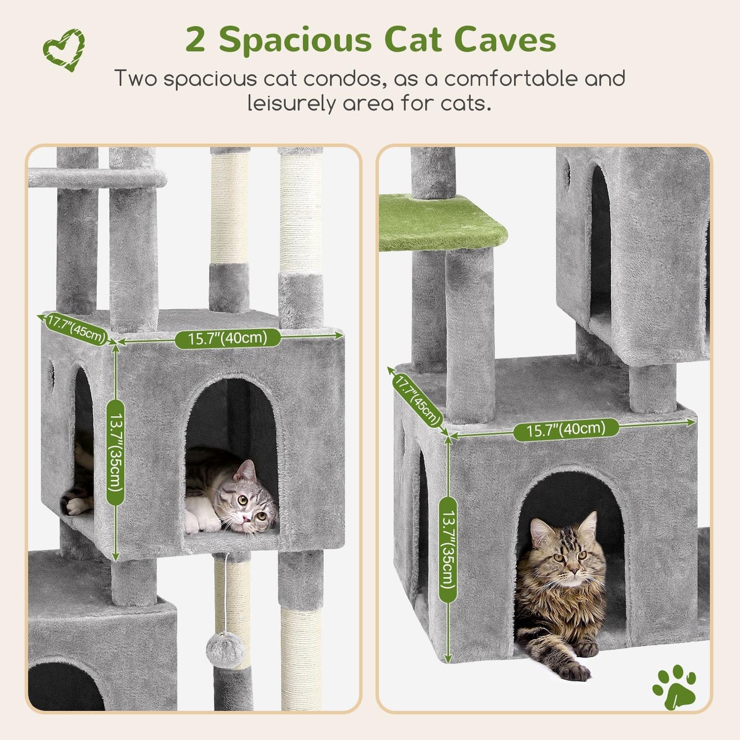 Cactus Cat Tower for Indoor Cats, Heavy Duty Cat Trees for Large Cats Adult Big Cats Maine Coon Cat Tree Tower with Scratching Post, Extra Large Top Perch, Cat Condos, F61, Green, 61inch