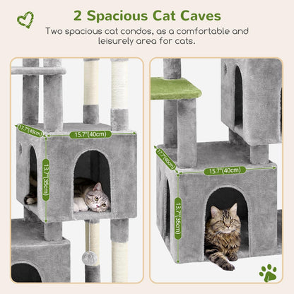 Cactus Cat Tower for Indoor Cats, Heavy Duty Cat Trees for Large Cats Adult Big Cats Maine Coon Cat Tree Tower with Scratching Post, Extra Large Top Perch, Cat Condos, F61, Green, 61inch