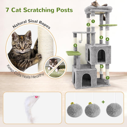 Cactus Cat Tower for Indoor Cats, Heavy Duty Cat Trees for Large Cats Adult Big Cats Maine Coon Cat Tree Tower with Scratching Post, Extra Large Top Perch, Cat Condos, F61, Green, 61inch
