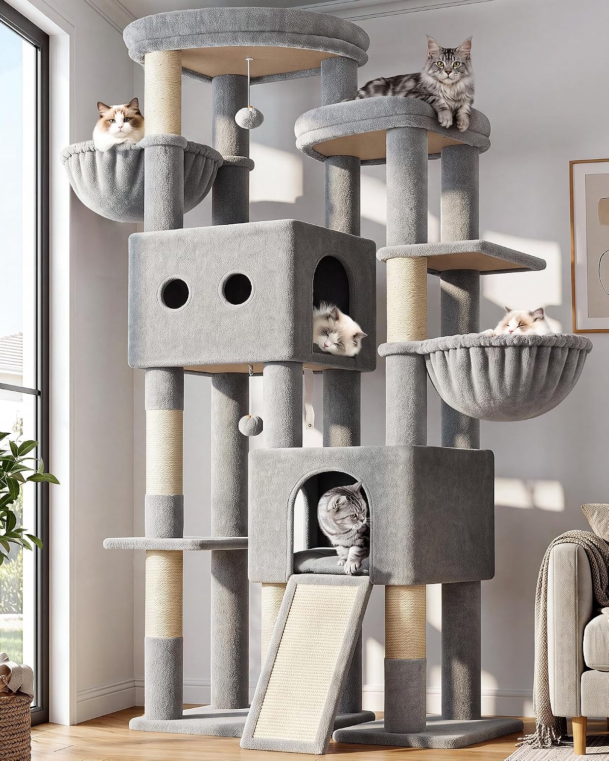 Cactus Cat Tower for Indoor Cats, Heavy Duty Cat Trees for Large Cats Adult Big Cats Maine Coon Cat Tree Tower with Scratching Post, Extra Large Top Perch, Cat Condos, F61, Green, 61inch