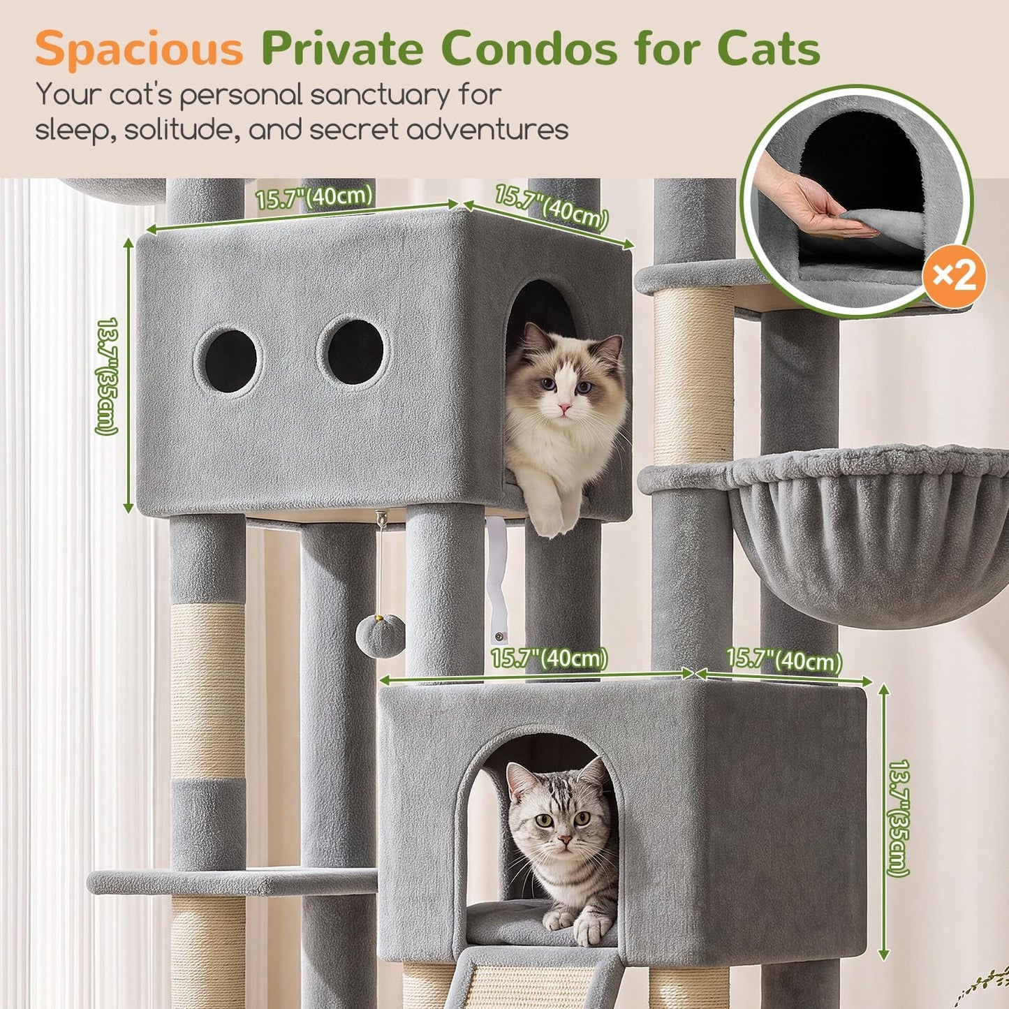 Cactus Cat Tower for Indoor Cats, Heavy Duty Cat Trees for Large Cats Adult Big Cats Maine Coon Cat Tree Tower with Scratching Post, Extra Large Top Perch, Cat Condos, F61, Green, 61inch