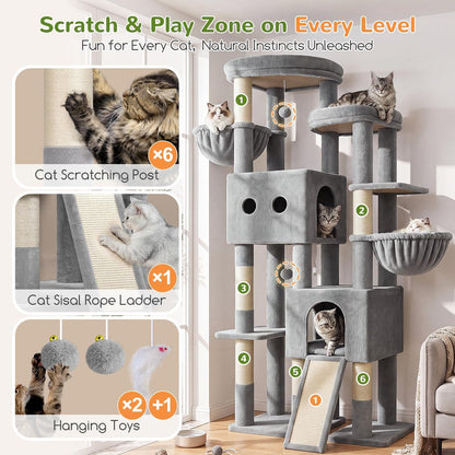 Cactus Cat Tower for Indoor Cats, Heavy Duty Cat Trees for Large Cats Adult Big Cats Maine Coon Cat Tree Tower with Scratching Post, Extra Large Top Perch, Cat Condos, F61, Green, 61inch