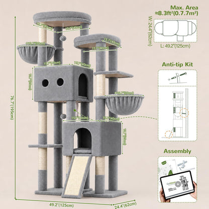 Cactus Cat Tower for Indoor Cats, Heavy Duty Cat Trees for Large Cats Adult Big Cats Maine Coon Cat Tree Tower with Scratching Post, Extra Large Top Perch, Cat Condos, F61, Green, 61inch