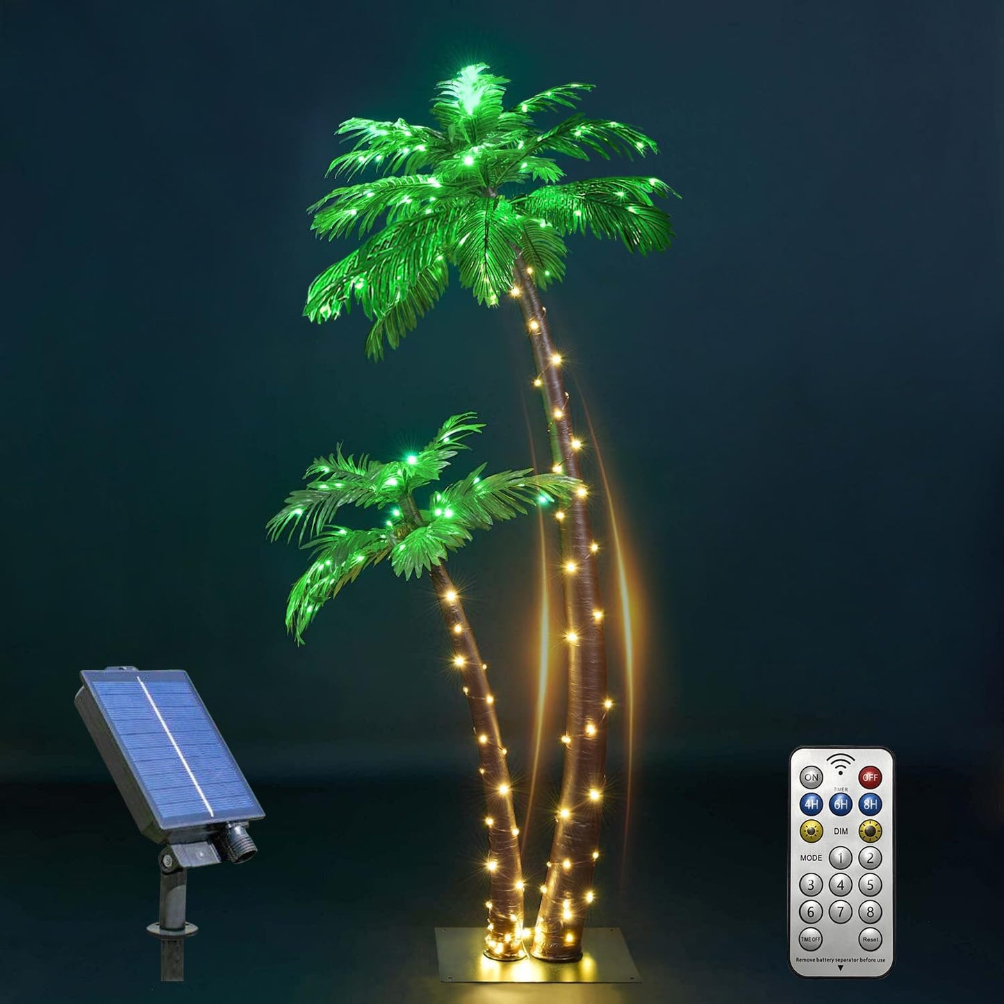 Gorgeous Artificial Lighted Solar Palm Tree 4FT&6FT Office Decor, 184LED for Outside Patio Home Party Garden Nativity