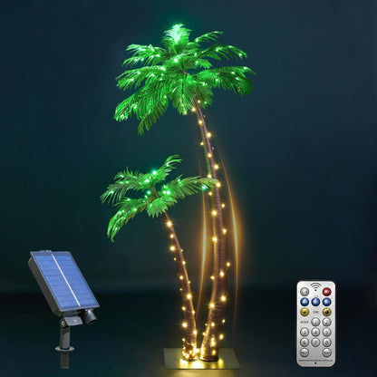 Gorgeous Artificial Lighted Solar Palm Tree 4FT&6FT Office Decor, 184LED for Outside Patio Home Party Garden Nativity
