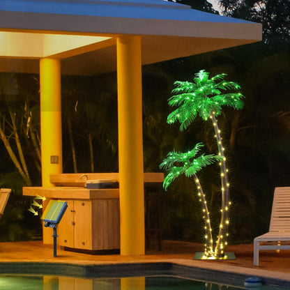 Gorgeous Artificial Lighted Solar Palm Tree 4FT&6FT Office Decor, 184LED for Outside Patio Home Party Garden Nativity