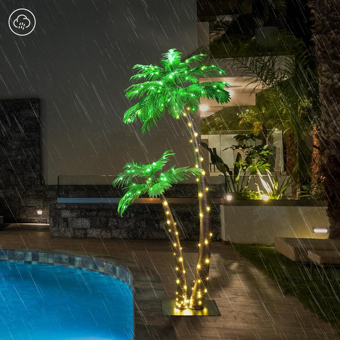 Gorgeous Artificial Lighted Solar Palm Tree 4FT&6FT Office Decor, 184LED for Outside Patio Home Party Garden Nativity