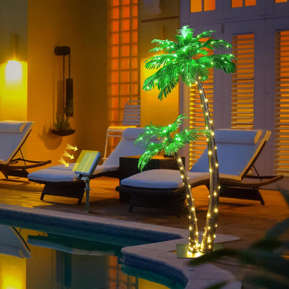 Gorgeous Artificial Lighted Solar Palm Tree 4FT&6FT Office Decor, 184LED for Outside Patio Home Party Garden Nativity
