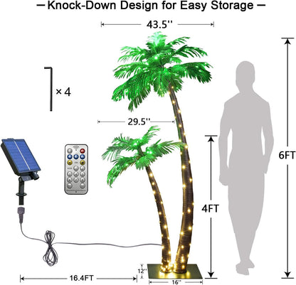 Gorgeous Artificial Lighted Solar Palm Tree 4FT&6FT Office Decor, 184LED for Outside Patio Home Party Garden Nativity