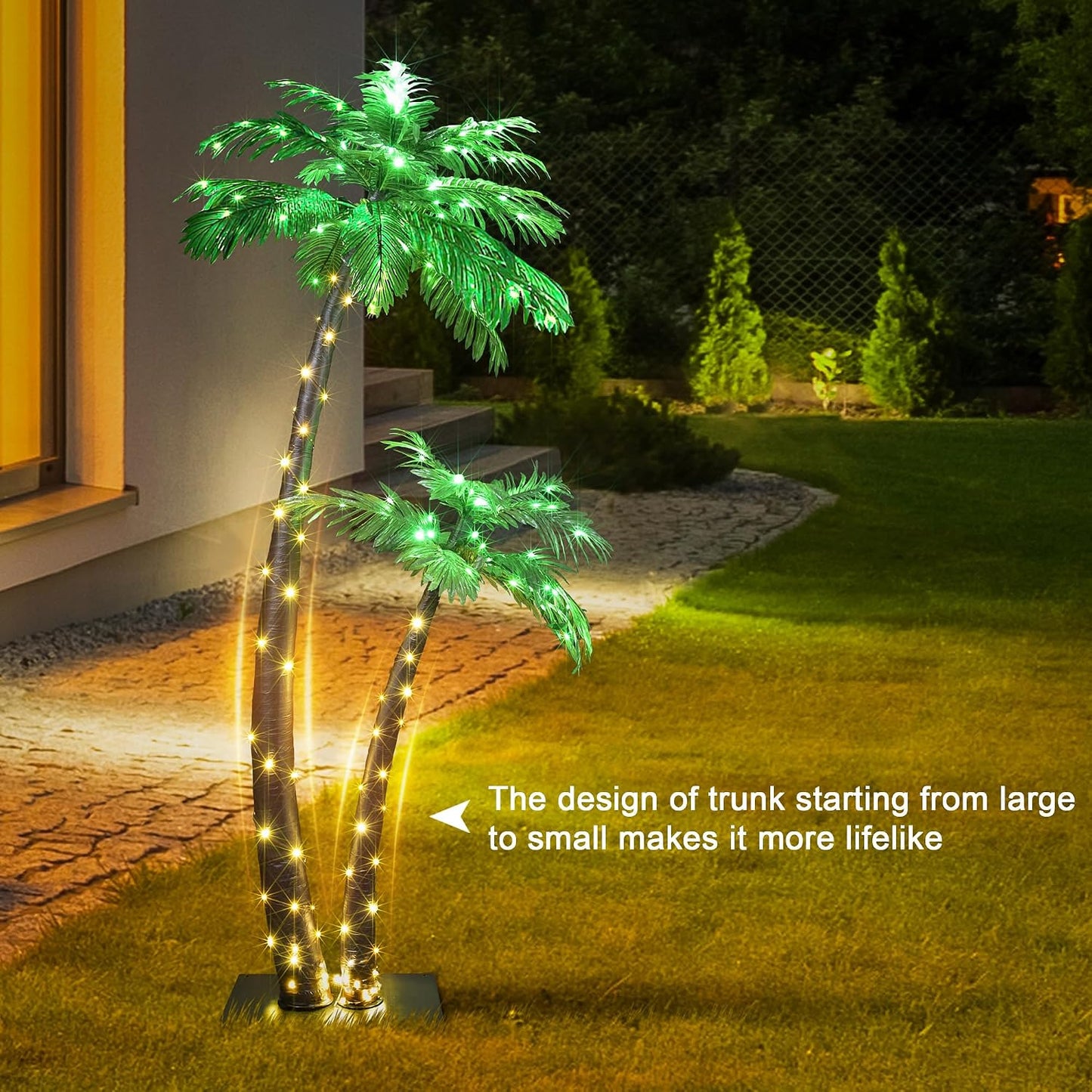 Gorgeous Artificial Lighted Solar Palm Tree 4FT&6FT Office Decor, 184LED for Outside Patio Home Party Garden Nativity