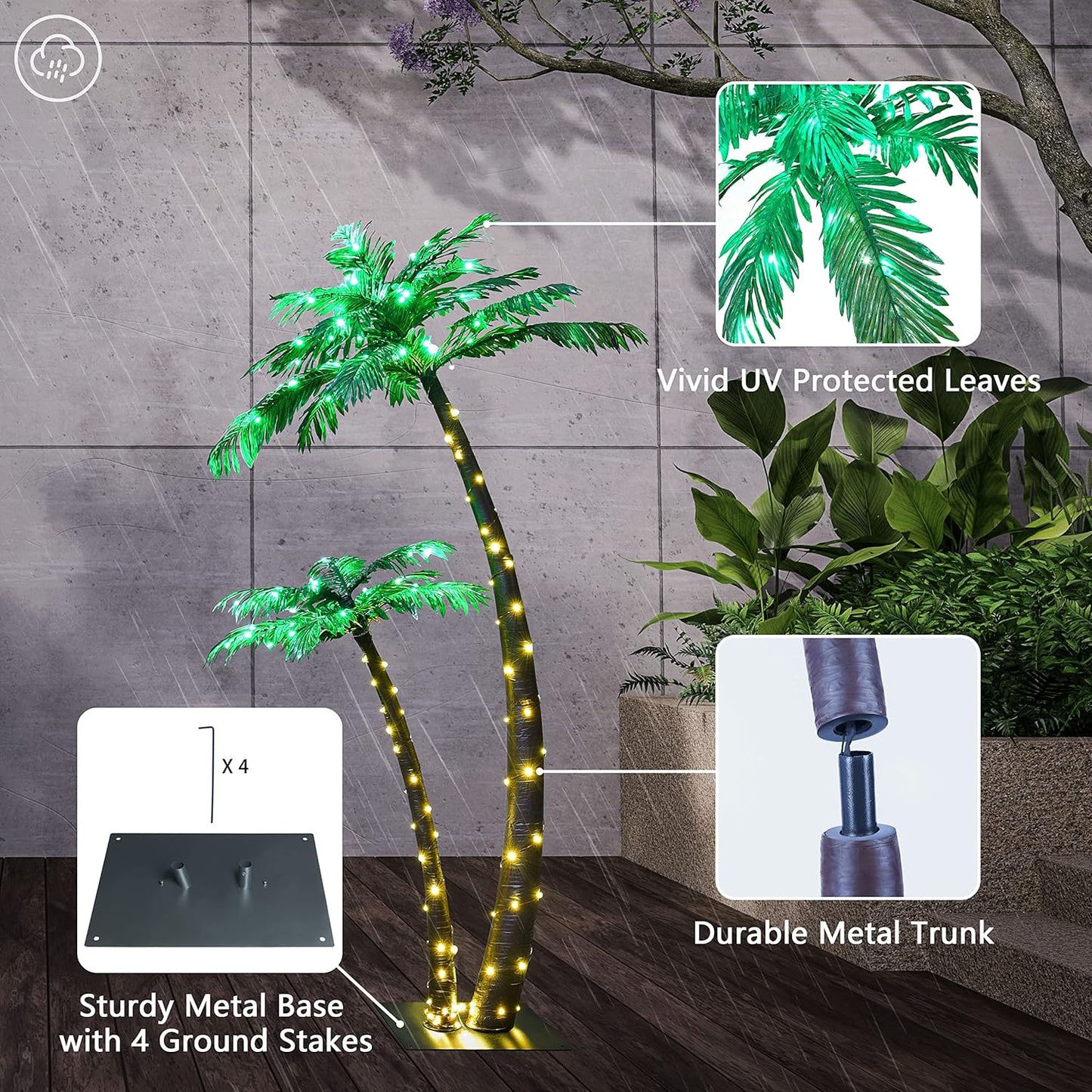 Gorgeous Artificial Lighted Solar Palm Tree 4FT&6FT Office Decor, 184LED for Outside Patio Home Party Garden Nativity