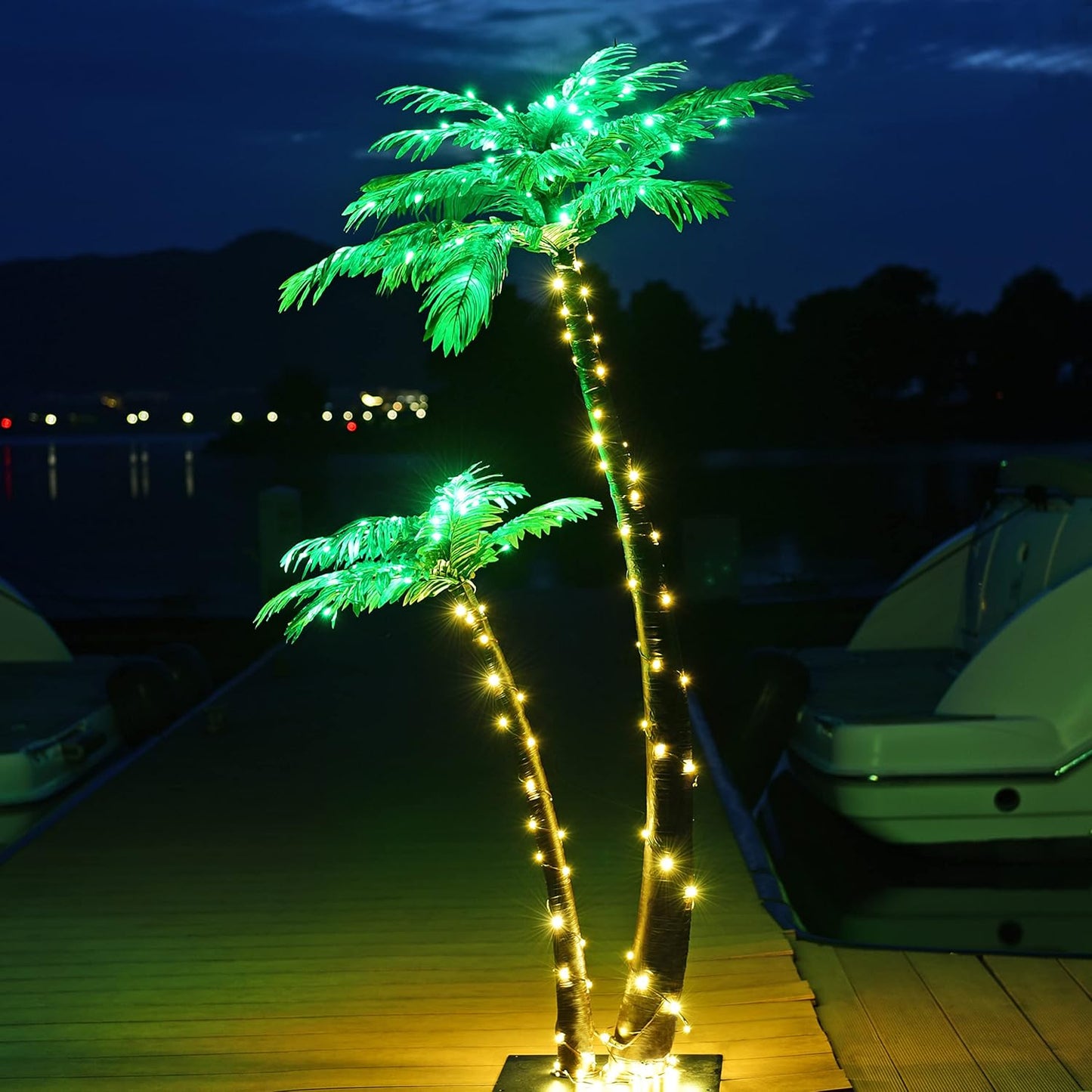 Gorgeous Artificial Lighted Solar Palm Tree 4FT&6FT Office Decor, 184LED for Outside Patio Home Party Garden Nativity