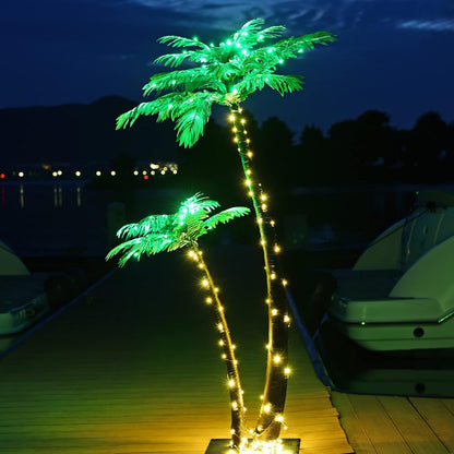 Gorgeous Artificial Lighted Solar Palm Tree 4FT&6FT Office Decor, 184LED for Outside Patio Home Party Garden Nativity